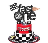 Fast One Racing 1st Birthday Cake Topper - Glitter Car Birthday Decoration