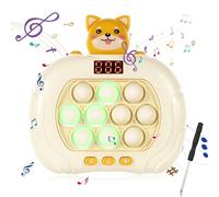 Fast Push Bubble Game with Screen, Cute Pop Fidget Game Handheld Light Up Quick Push It Game with 6 Game Modes Fidget Toys with Screwdriver for Kids Birthday Gift Party Favor (Yellow Dog)