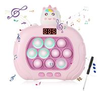 Fast Push Bubble Game with Screen, Cute Pop Fidget Game Handheld Light Up Quick Push It Game with 6 Game Modes Fidget Toys with Screwdriver for Kids Birthday Gift Party Favor (Pink Unicorn)