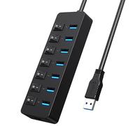 Fast Speed 7 Port USB3.0 Data Hubs Splitter with Individual Power Switches for PC Laptop and More