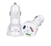 Fast USB Charger For Car Van Truck - 3 USB High Speed Adapter for iPhone, Samsung, MP3, Camera PDA Tablet - Compact 12V QC3.0 Dash mobile Phone Car Charger (WHITE)