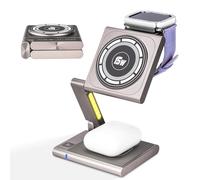 Fast Wireless Charging Station, Foldable for Travel w/Light, Modern All Aluminum Alloy Body, 4 in 1 Charger Compatible with MagSafe for Apple iPhone 16/15/14/13/12, AirPods and Apple Watch [Titanium]