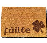 FastCraft FAILTE IRISH SCOTTISH GAELIC WELCOME DOOR MAT 60x40 cm COIR DOORMAT OUTDOOR INDOOR ENTRANCE RUG PRESENT HOUSE WARMING GIFT (FAILTE SHAMROCK)