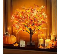 FastDeng 1.5FT Lighted Maple Tree, 18 Inch Artificial Fall Tree Light, Timer 36 LED Light, 72 Leaves, 6 Acorns Autumn Tabletop Tree Battery Operated for Indoor Fall Harvest Home Decor, Thanksgiving