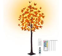 FastDeng 5Ft Fall Maple Tree Light Thanksgiving Decorations, 90 LED Warm White Dimmable Timing Artificial Fall Tree with 8 Flashing Modes for Home Indoor Outdoor Autumn Thanksgiving Harvest Decor