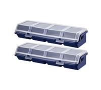 Fastener Sorting Containers, 2 Pack Long Cases with Four Sections Clear Hinge Cover for Household Tool Storage Corners Small Component Storage Tray Bolt Washer Holder Screw Parts Sorter Tool Drawer