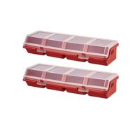 Fastener Sorting Containers, 2 Pack Long Cases with Four Sections Clear Hinge Cover for Household Tool Storage Corners Small Component Storage Tray Bolt Washer Holder Screw Parts Sorter Tool Drawer