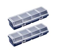 Fastener Sorting Containers, 2 Pack Long Cases with Four Sections Clear Hinge Cover for Household Tool Storage Corners Small Component Storage Tray Bolt Washer Holder Screw Parts Sorter Tool Drawer