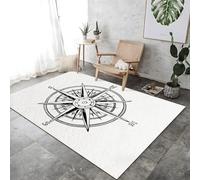 FASTLATE Area Rugs Vintage Hand Drawn Compass Rose Carpet Living Room Floor Mats Bedroom Soft Low Pile Carpet Black And White Machine Washable Area Rug, For Bedroom Entryway Rug Bedside,