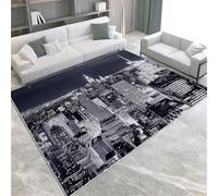 FASTLATE Black Area Rug New York City Architecture Printed Design Short Pile Carpet Super Soft Shaggy Rug Living Room Carpet Hallway Runner Door Floor Mat 60 X 90 Cm,60 X 90 Cm