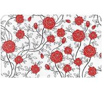 FASTLATE Door Mat 50 X 80 Cm,Red Rose Vine Leaves Front Door Mats Indoor Washable,Kitchen Dirt Trapper Doormat Non-slip,Absorbent Inside Entrance Rug Floor Mat For Entryway Pets Dogs