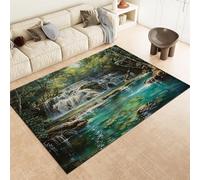 FASTLATE Green Area Rugs Natural Forest Streams Machine Washable Non-Slip Soft Short Pile Area Rug For Living Room Bedroom Home Decor Carpet,