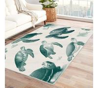 FASTLATE Plant Patterned Washable Rug For Hallway And Entryway Sea Turtle Low Pile Stain-Resistant For Entryway Hallway Kitchen High Traffic Durable(White) White,120 X 150 Cm