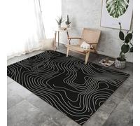 FASTLATE Topographic Line Map Theme Area Rug For Living Room Soft Black Floor Mat Printed Large Carpet, Short Pile Washable Area Rugs For Bedroom Dining Room Non Slip Non Shedding Rug,