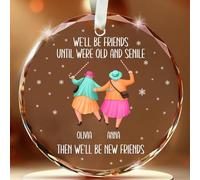 Fastpeace Personalized Funny Best Friend Christmas Ornament - Custom Ornament for Women, Sisters, Coworkers - We’ll Be Friends Until We’re Old and Senile - Cute Holiday Keepsake with Names