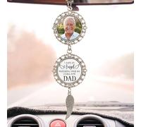 Fastpeace Personalized I Have an Angel Watching Over Me 2 Pieces Hanging Ornament, Custom Photo Car Pendant with Angel Wing, Sympathy Keepsake Gift for Loss of Loved One (Memorial Car Pendant)