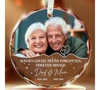 Fastpeace Personalized Memorial Ornament for Dad & Mom - Custom Photo Suncatcher with Names & Dates - Always Loved Never Forgotten - Loss of Parents Christmas Ornament - Remembrance Gift for Family