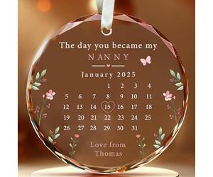 Fastpeace Personalized New Nana Glass Ornament Nanny to be Gift The Day You Became My Nanny Keepsake Gift Customizable with Family Title, Name & Dates (Nanny to Be)