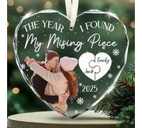 Fastpeace The Year I Found My Missing Piece Personalized Couple Heart Glass Ornament - Custom Names & Year - Romantic First Christmas Together Gift for Boyfriend, Girlfriend, Husband