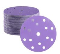 FASTPLUS 50PCS Purple Ceramic 150mm 180 Grit Sanding Discs, 6 Inch 15 Hole Wet Dry Hook & Loop for Car Paint Wood Metal Grinding and Polishing