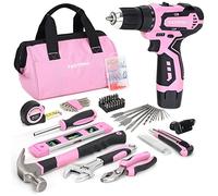 FASTPRO 175-Piece 12V Pink Drill Set, Cordless Lithium-ion Driver and Tool Kit, House Repairing Tool with 12-Inch Storage Bag, for DIY, Home Maintenance.
