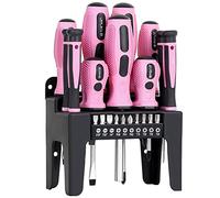FASTPRO 21-Piece Magnetic Screwdrivers Set with Organizer Rack, Slotted Phillips Screwdrivers and Precision Screwdrivers, Repair Tool Kit for Women, Pink