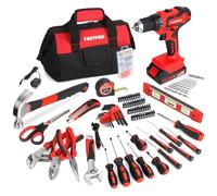 FASTPRO 232-Piece 20V Cordless Lithium-ion Drill Driver and Home Tool Set, Lady's Home Repairing Tool Kit with 12-Inch Wide Mouth Open Storage Tool Bag, Red