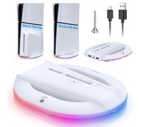 FASTSNAIL 2023 Vertical Stand with RGB Light Only for PS5 Slim Console, LED Base Station with 14 Light Modes & 2 USB Ports & Screw, Replacement for Playstation 5 Slim Digital/Disc Edition