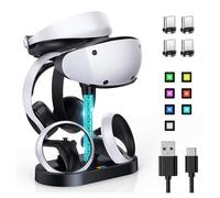 FASTSNAIL Charging Stand for PlayStation VR2, Multifunction Vertical PS VR2 Headset & Sense Controllers Charge Dock Station with 10 RGB Light Modes of Memory, PSVR Storage Base Gaming Accessories