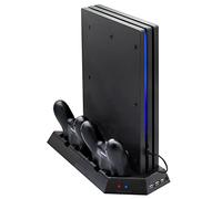 FASTSNAIL Vertical Stand Compatible with PS4 Pro with Cooling Fan, Controller Charging Station Compatible with Playstation 4 Pro, Charger for DualShock 4 Controllers with LED Charging Indicator