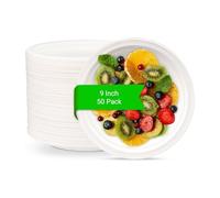 Fasttrack 9-inch White Paper Plates | Super Rigid 50 Pack Extra Strength Bagasse Sugarcane Disposable Microwave Plates | Biodegradable, Party-Friendly