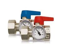 Fastwarm® 1" x 1" Isolation/Ball Valve Pair w/Temperature Gauge (Red/Blue Valves)