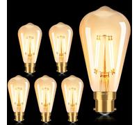 FASUTY Dimmable Bayonet Light Bulbs Edison,Vintage LED Filament Bulb B22,ST64 Amber Glass CRI 90+ Decorative Bulbs,No Flicker Retro Antique Bulbs,4W(40W Equivalent) Warm White 2700K-6PACK