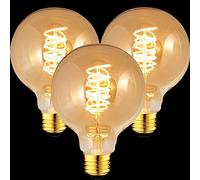 FASUTY Vintage Edison Light Bulb Dimmable G80 Spiral Flexible LED Filament Bulbs,CRI>95 Decorative Bulbs Amber Glass Warm White 2200K,No Flicker Retro E27 Screw Bulb 4W 40W Equivalent -3 Pack
