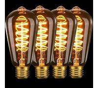 FASUTY Vintage Edison Light Bulb Dimmable ST64 Spiral Flexible LED Filament Bulbs,CRI>95 Decorative Bulbs Amber Glass Warm White 2200K,No Flicker Retro E27 Screw Bulb 4W 40W Equivalent Energy Saving