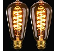 FASUTY Vintage Edison Light Bulb Dimmable ST64 Spiral Flexible LED Filament Bulbs,CRI>95 Decorative Bulbs Amber Glass Warm White 2200K,No Flicker Retro E27 Screw Bulb 4W 40W Equivalent -2 Pack