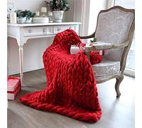 FASXZVM Chunky Knit Blanket, Handmade Cozy Warm Wool Knitted Blanket, Super Large Chenille Blanket Bed Throw, for Sofa Bed Armchair Garden (Color : Red, Size : 100 * 150cm)