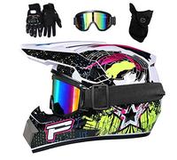 FASXZVM Youth Kid ATV Motocross Helmet, with Goggles Mask Gloves, Full-Face MTB Off Road Enduro Karting Motorbike Helmet, D.O.T Certified, Yellow, Sizes: S/52-53CM, M/54-55CM, L/56-57CM, XL/58-59CM