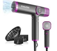 Faszin Hair Dryer, Lightweight Hairdryer with 110,000 RPM High Speed Motor for Fast Drying, 200 Million Ionic Hairdryers for Women & Men, Low Noise Hair Dryers, with 3 Magnetic Nozzle (Gray)