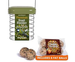 Fat Ball Feeder - Jacobi Jayne® Hanging Suet Ball Feeder with Fat Balls - Holds up to 6 Suet Balls or 2 Suet Cakes - Durable Metal Cage Design - Squirrel Proof FatBall Feeders for Wild Birds (Green)