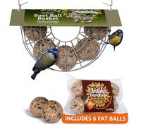 Fat Ball Feeder with fat balls- Jacobi Jayne® Suet Ball Basket - Holds 5 fat balls for wild birds - fat ball feeders hanging - suet ball holder - fat ball feeder for small birds only