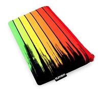 Fat Belly Fish - Single-Pocket Neoprene Pencil Case - Multi Stripe Rainbow Design - Red/Orange/Yellow/Green