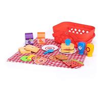 Fat Brain Toys Pretendables Picnic Basket Set - Kids Toy Picnic Basket and Blanket with Wooden Play Food and Accessories - Educational Play Kitchen Kids Toys - Durable Toy Food Set for +3 Year Olds