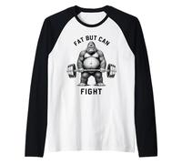 Fat But Can Fight Gorilla Strongman Strong Dad Gym Fitness Raglan Baseball Tee