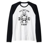 Fat But Can Fight Rhino Strongman Strong Dad Gym Fitness Raglan Baseball Tee