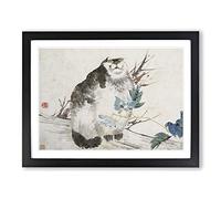 Fat Cat By Ren Yi Asian Japanese Framed Print | A2 Black Framed Wall Art | Ready to Hang | Asian Animal Picture | Living Room Bedroom Lounge Office