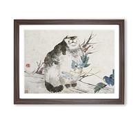 Fat Cat By Ren Yi Asian Japanese Framed Print | A2 Walnut Framed Wall Art | Ready to Hang | Asian Animal Picture | Living Room Bedroom Lounge Office