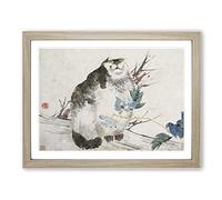 Fat Cat By Ren Yi Asian Japanese Framed Print | A4 Oak Framed Wall Art | Ready to Hang | Asian Animal Picture | Living Room Bedroom Lounge Office