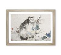 Fat Cat by Ren Yi Framed Print | A2 Oak Framed Wall Art | Ready to Hang | Modern Animal Picture | Living Room Bedroom Lounge Office