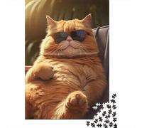 Fat Cat Chilling Glasses 1000-Piece Adult Jigsaw Puzzle, 38x26cm/1000pcs; Smooth White Cardboard Pieces; Made for Unhurried Hands-on Leisure